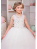 Beaded White Tulle Floor Length Puffy Flower Girl Dress Beaded White Tulle Floor Length Puffy Flower Girl Dress